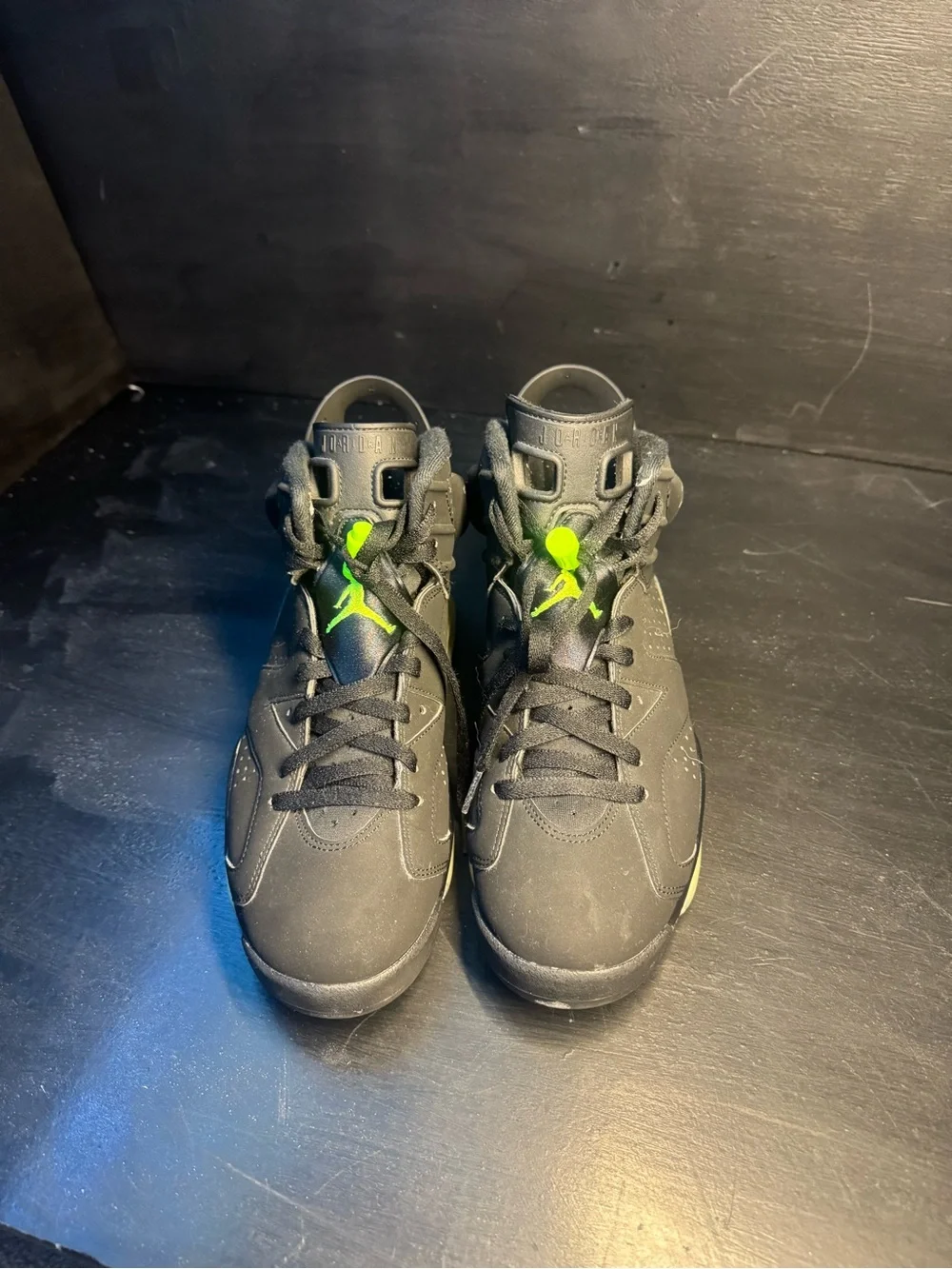 Air-style jordan 6 Basketball Shoes in Black with Neon Green Accents